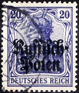 Germania 20 Pf с надпечаткой Russisch-Polen